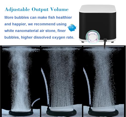 Carefree Fish 5/10W Aquarium Air Pump Dual Outlets Super Quiet Oxygen Pump with 6Ft Silicone Anti-Shedding Tubing and 2 Bubble Stones - size: 10W