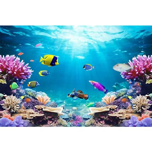 AWERT 48x20 inches Underwater World Fish Tank Background Undersea Theme Aquarium Background Polyester Colorful Coral Tropical Fish Tank Background - size: 48x20in/120x50cm