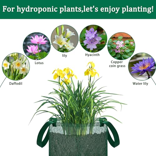 4 Pcs Pond Planting Bag with Handle, Reusable 7 Inch Round Aquatic Mesh Plant Pot for Ponds, Breathable Green Water Garden Pond Plant Basket for Lotus Bog Terrestrial Plants - color: Green With Handle, size: Round