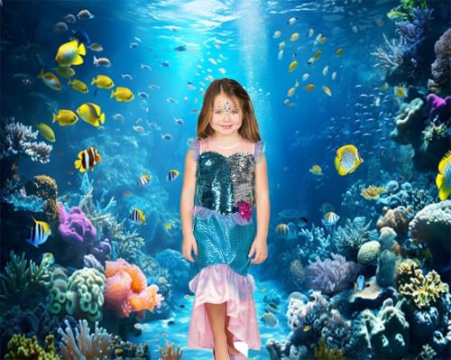 Under The Sea Backdrop 9x6ft Ocean Backdrop Underwater World Colorful Tropical Fish Coral Aquarium Deep Sea Sunlight Photography Background Birthday Under The Sea Party Decorations Photo Props - color: Blue2, size: 9x6ft