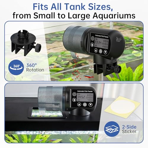 AQQA Automatic Fish Feeder for Aquarium, 200ML Large Capacity Fish Food Dispenser with Programmable LCD Timer, Moisture-Proof Silent Auto Feeder for Vacation, Betta Turtle Koi Goldfish Small Tank