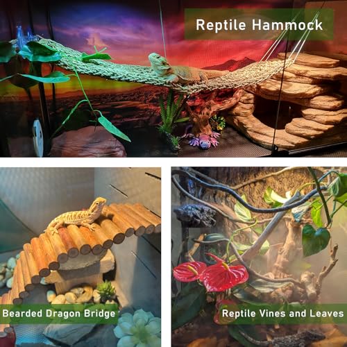 Bearded Dragon Tank Accessories, Reptile Mat Hammock Plants Bridge Jungle Climber Vines Terrarium Decorations for Leopard Gecko, Hermit Crab Lizard Snake (9 PCS Without Reptile Mat) - color: 9 Pcs Without Reptile Mat