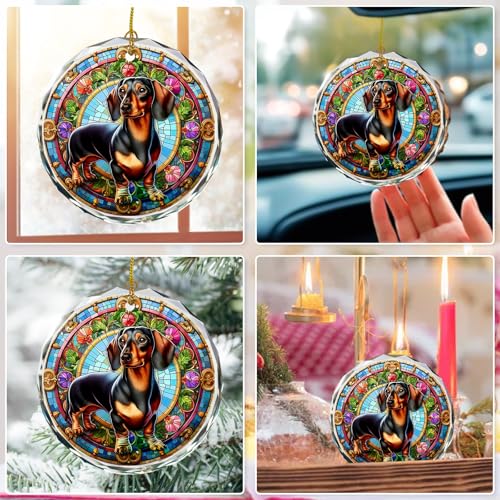 Dachshund Christmas Ornament - Stained Glass Dachshund for Tree, Gift Exchange - color: Dachshund