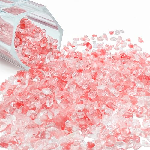Kaiyuan Dynasty 230g Red Crystal Chips, Crushed Quartz Decorative Pebbles Bulk, Polished Tumbled Stones for Crafts, Vase Fillers, Succulent Plants & Aquarium Gravel Rocks - color: Red, size: 0.5LB