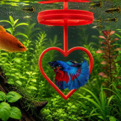 Floating Heart Betta Training Ring, Heart Active Betta Training Ring, Floating Feeder, Enrichment Toys for Aquarium Decor, Pink, 3.8in x 3.7in (Red, Single) - color: Red, size: Single