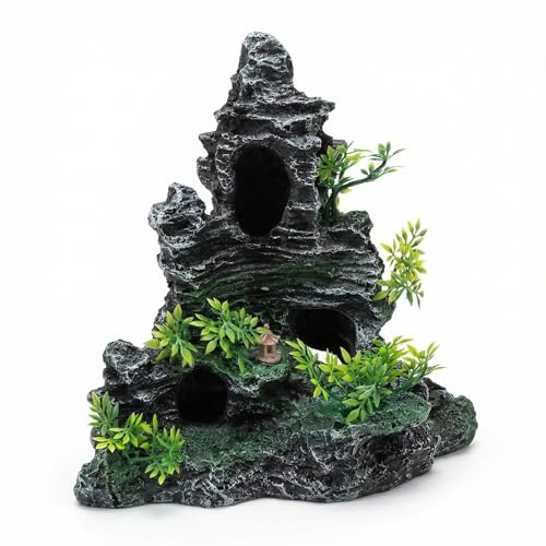 Large Fish Tank Decorations, 10.63 x 3.94 x 10.24 Inch Aquarium Rocks Aquascaping with Cave Hides, Fish Hideout Decor Landscaping Accessories for Betta - color: Mountain Peak