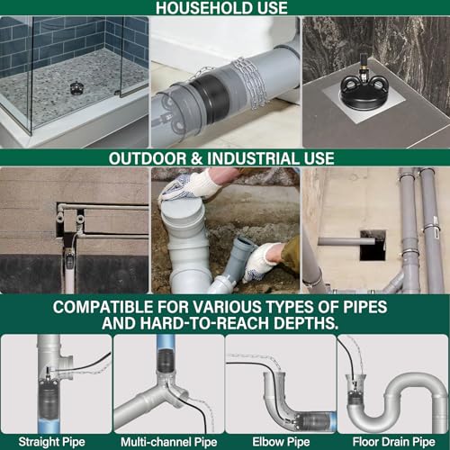 8 Inch Inflatable Pipe Plug Kit with Fast Air Pump & Extension Hose, Heavy Duty Rubber Sewer Test Ball with Safety Chain & Valve Tool for Drain Blocking & Leak Testing(Fits 7.8"-8.2" Pipes) - size: 8 Inch