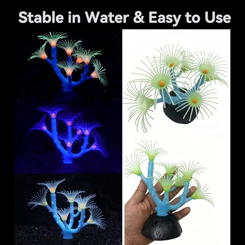 ZtohPyo Aquarium Coral Plant Ornament with Glowing Effect, Silicone Soft Fish Tank Decorations, Artificial Glow in The Dark Plant Ornament for Fish Tank Landscape Decoration - color: Blue Tree Coral