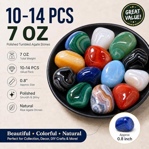 Polished Stone Set Colorful Agate Crystals, 0.8" Handpicked Tumbled Gemstones Rocks, Pebbles for Reiki, Chakra, Healing, Home Decor - color: Colorful Agate, size: 0.8"