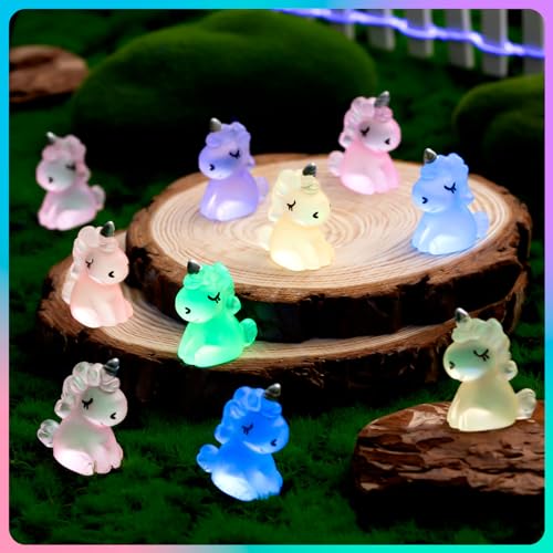 HFAYDZSW 120Pcs Luminous Mini Resin Unicorn, Miniature Unicorn Figurines, Glow in The Dark Tiny Unicorns Ornament for Garden Landscape Aquarium Dollhouse Birthday Party Room Crafts Decor