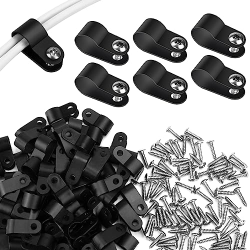 RGBZONE 120pcs 3/8 Inch Black R-Type Cable Clips with Screws, Nylon Plastic Wire Clips for Indoor Outdoor Electrical Wire Cord Management (10.4mm, 3/8 Inch) - color: Black, size: 3/8 Inch