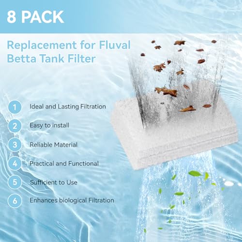 8 Pack Betta Diffusion Chamber Pad, Betta Tank Filter Replacement for AquaClear Fluval Betta, Replacement Aquarium Filter Media for Betta Premium Aquarium 2.5/2.6 Gallon