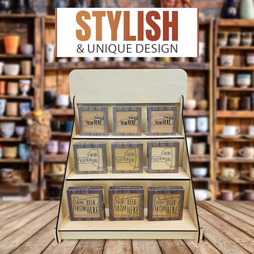 Torched Wooden Portable Retail Table Display Stand Countertop 3 Step Riser Craft Shows, Farmers Markets Tradeshows… (Natural) - color: Natural