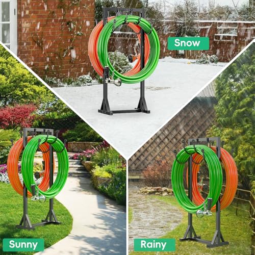 Kcysta Garden Hose Holder Freestanding, Double-Sided Water Hose Holders for Outside, Heavy Duty Metal Hose Stand Hanger Storage Rack