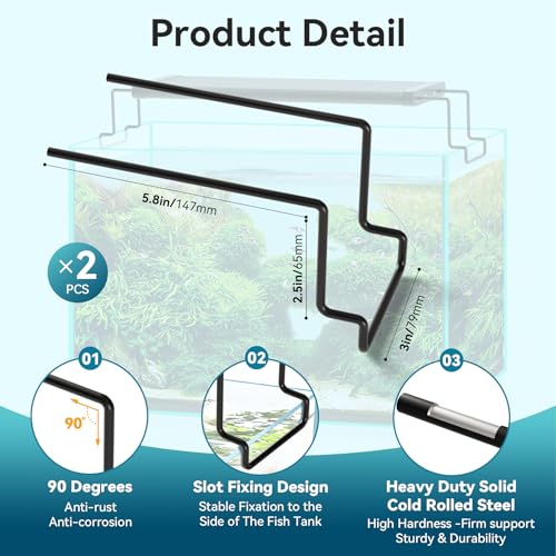 WooFog 2 Pcs Aquarium Light Riser for Rimmed/Rimless Tanks, Aquarium Light High Holder Bracket, Steel Fish Tank Light Extenders Stands for LED, Light Riser for Aquarium -Black (Width 3 inch)