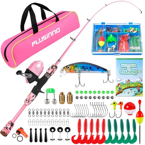 PLUSINNO Kids Fishing Pole with Spincast Reel Telescopic Fishing Rod Combo Full Kits for Boys, Girls, and Adults - color: Pink, size: 5FT / 1.5M