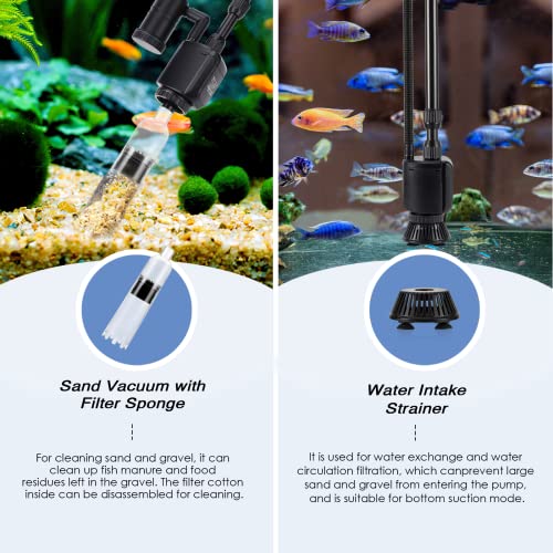 AQQA Electric Aquarium Gravel Cleaner, 6 in 1 Automatic Fish Tank Cleaning Tools Gravel Vacuum for Aquarium, Suitable for Change Water Wash Sand Water Filter and Water Circulation (320GPH, 20W) - size: 6-in-1 Aquarium Gravel Cleaner