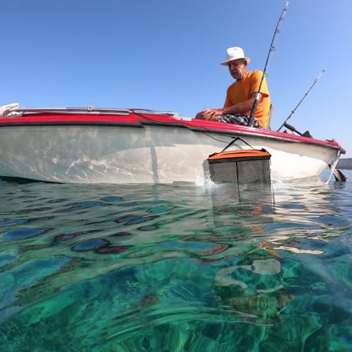 Cedilis Large Floating Fishing Basket for Live Caught Fish, Foldable Floating Fish Net Cage, Collapsible Nylon Mesh Fishing Bag Bait Pen, Portable,10 Gallons, Easy to Clean