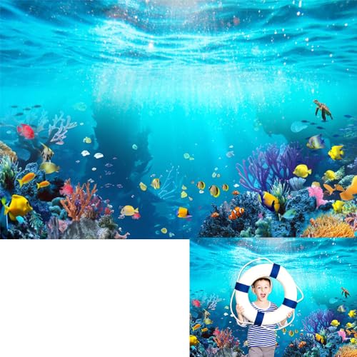 Under The Sea Backdrop 9x6ft Underwater World Blue Ocean Deep Sea Sunlight Seabed Aquarium Photography Background Tropical Fish Turtle Coral Diving Birthday Party Photo Studio Props - color: Blue1, size: 9x6ft