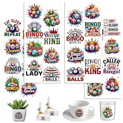 UV DTF Cup Wraps, 4 Sheets Bingo Quotes 16oz Glass Cups, Clear Transfer Stickers for Tumblers and Bottles, Assorted Pattern Set - style: Bingo Quotes