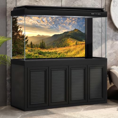 Sunset Mountain Landscape Aquarium Background Panoramic Mountain Valley Fish Tank Background Majestic Cloudy Blue Sky Pine Forest Terrarium Backgrounds Foggy Woodland Reptile Tank Backgrounds 24x16in - color: Brown_Green, size: 24(W)x16(H)in