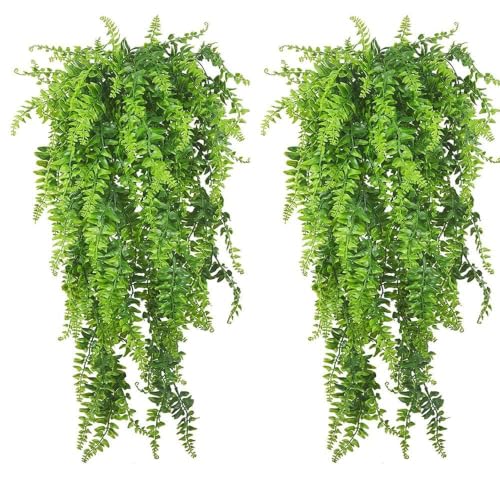PINVNBY Reptile Plants Hanging Fake Vines Boston Climbing Terrarium Plant with Suction Cup for Bearded Dragons Lizards Crested Gecko Snake Hermit Crab and Tank Habitat Decorations (2 Pack) - size: 2 PCS