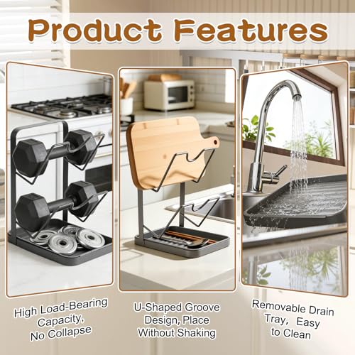 Kitchen Pot Lid Storage Rack, Pot Lid Organizer, Stainless Steel Pot Lid Holder while Cooking, Multifunctional Kitchen Pot Cover Organizer for Countertop (Black) - color: Black