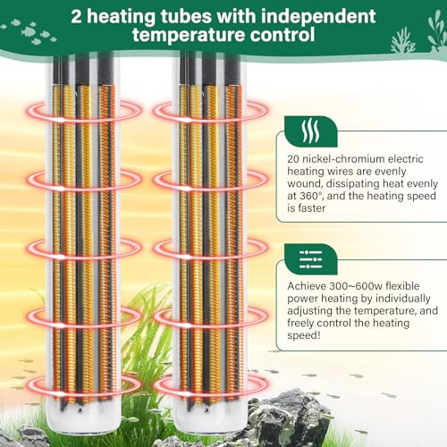 hygger Aquarium Heater,600W/800W Submersible Fish Tank Water Heater Double Quartz Explosion-Proof with Separate Temperature Measurement System for Freshwater Saltwater Tank (600W) - size: 600W