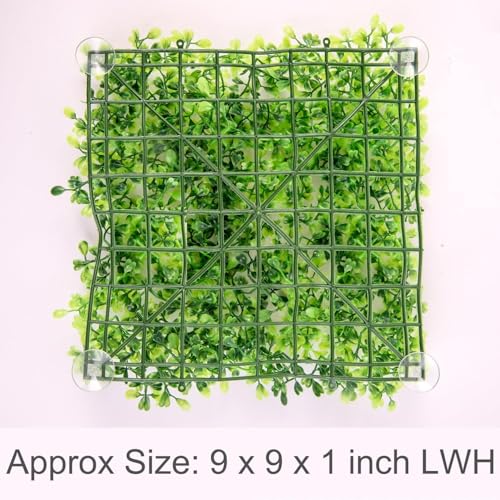 Aquarium Decorations Grass Artificial Plastic Lawn 10 inches Square Landscape Green Plants,Easy to Clean Landscape Ornament Realistic Faux Water Grass,with 8 Pcs Suction Cups