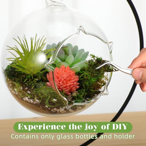 4.7" Hanging Glass Terrarium Globe with Stand for Air Plants Succulents & Desktop Decor, Small Floating Garden for Desks, Shelves, Windowsills, Offices, and Plant Lover