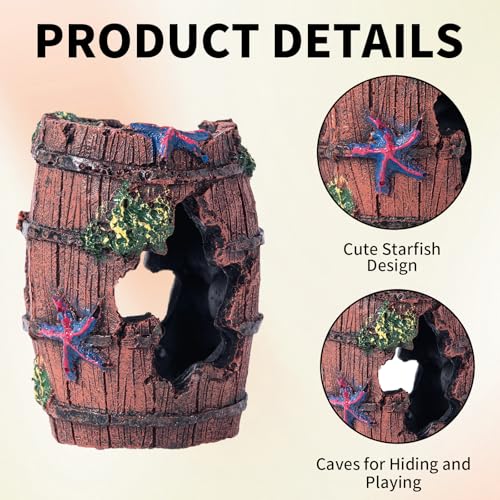 12 PCS Aquarium Decoration Broken Barrel Set, Plastic Aquarium Plants, Resin Floating Diver Fish Tank Decorations & Resin Starfish, Small Fish Tank Ornaments for Pet Fish to Hideout and Rest