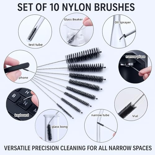 12 Pcs Glass Tube Pipe Cleaning Brush Set – 35" Flexible Hose Brush, 17" Extra Long & Multi-Sized Nylon Cleaners for Curved Glass Tubing, Narrow Neck Tumblers, Straws & Crevices