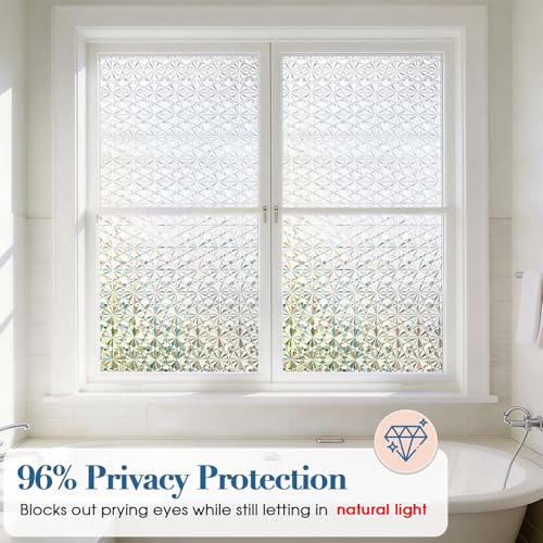 Windimiley 3D Diamond Frosted Window Privacy Film, Static Cling Decorative Glass Covering, No Glue Removable Vinyl, UV Blocking Heat Control for Bathroom Bedroom Door, 11.8 x 78.7 inch