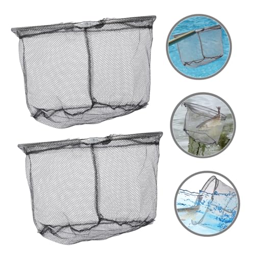 4pcs Soft Flexible Fishing Landing Net Replacement Head, Foldable Deep Stainless Steel Mesh, 40cm Round Black Net, Freshwater and Saltwater Fishing Accessory