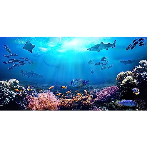 AOFOTO 8x4ft Underwater World Backdrop for Photography Aquarium Seabed Rocks Lights Coral and Fishes Tropical Ocean Scene Under The Sea Background Kids Party Decoration Banner Photobooth Props - size: 8x4ft