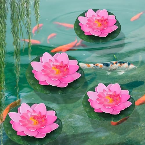 2PCS Artificial Lotus Floating Simulated Plant Realistic Aquarium Garden Lily Decoration Micro Landscape Pond Water,10cm (Rose Red) - color: Rose Red