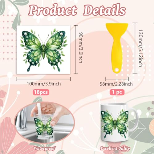 Peacoblue 18 Sheets Rub on Transfers for Crafts, Green Magic Forest 3.6"x3.9" UV DTF Cup Wraps Waterproof Cold Transfers Stickers for Wood Glass Metal Cup Tumblers Mirrors Mugs Home Decor - style: Green Magic Forest