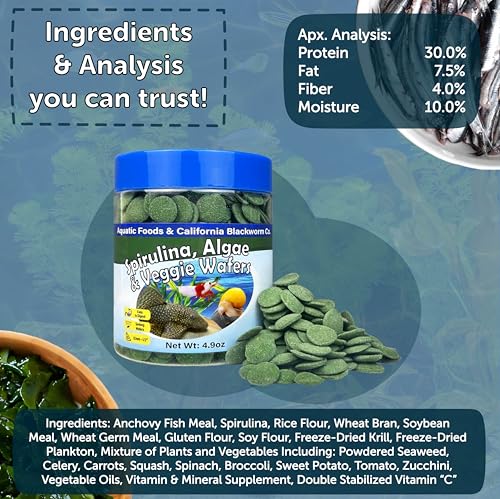 12mm - 1/2" Small Sinking Wafers of Spirulina, Algae & Veggies for Plecos, Catfish, Shrimp, Snails, Crabs, Crayfish, 12-Type Pellet Mix & 4-Type Wafer Mix Included..4.9oz Canister - size: 4.9 Ounce (Pack of 1)