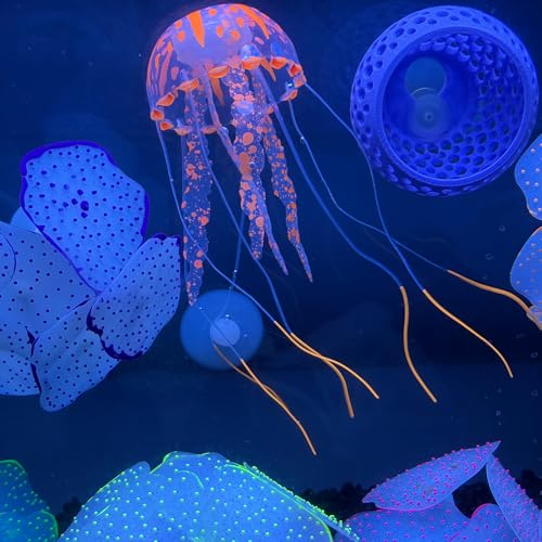 CTWPets Glowing Black Light Jellyfish Aquarium Decoration, Floating Freshwater Decor (Pink) - color: Pink