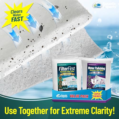 Aquarium Filter Floss for Fish Tank Filters - FilterFirst Aquarium Filter Pad - Media Roll for Crystal Clear Water, Aquatic Experts, 3/4" - 1" Thick (12 Inch Wide, Value Pack) - size: Aquarium Bundle