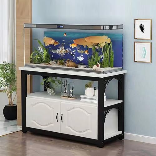Ornate Aquarium Stand with Storage - Heavy-Duty Fish Tank Base for 30-65 Gallon Tanks, Open Shelf for Decor, Pet Supplies Organizer(White,60x30x70cm/24x12x27.5") - color: White, size: 60x30x70cm/24x12x27.5"