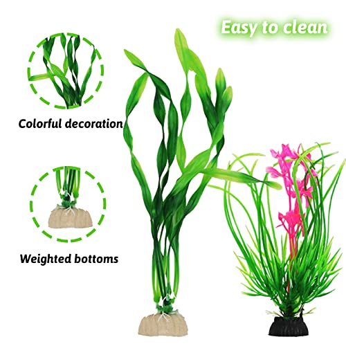 Fish Tank Accessories Aquarium Decorations Plants, 9pcs Green Fish Tank Decorations Plants and Cave Rock Decoration Decor Set, Aquarium Decor Plastic Plants