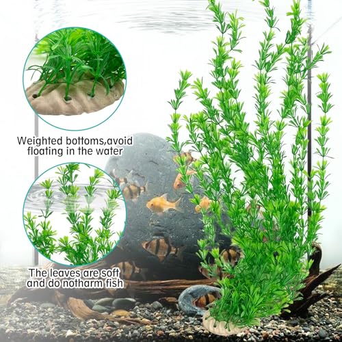 Hamiledyi 23" Tall Aquarium Plastic Plants - 2 Pack Soft Fish Tank Decor, Artificial Green Grass Cluster for Aquariums, Safe Bendable Underwater Plants（Green Style B） - color: Green（style B）