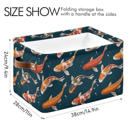 Foldable Storage Baskets, Koi Carps 3D Japanese Storage Bins with Handles, Decorative Cloth Organizer Storage Boxes for Home|Office 15 x 11 x 9.5 in - color: Koi Carps 3d Japanese, size: 1 PCS