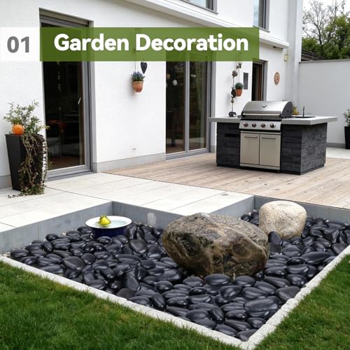 Pulovin 20 lbs Black Stones for Plants Indoor, 3-4 Inch Decorative River Rocks for Plants, Flower Pots, Vase, Polished Garden Stones for Outdoor Landscaping, Walkways, Yard - color: Black 3-4 Inch