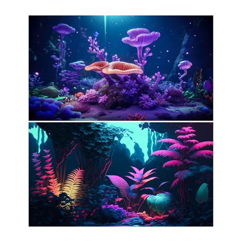 2 Packs Ocean Seabed Aquarium Background Colorful Tropical Coral Reef Fish Tank Background Pastel Colors Jungle Theme Terrarium Backgrounds Under The Sea World Purple Sunrays Fish Tank Poster 24x16in - color: Purple, size: 24(W)x16(H)inches/ 60(W)*40cm(H)