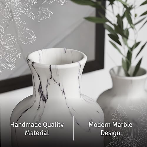 Creative Scents White Marble Look Vases Home Decor - Vase Set of 3 - Perfect for Holding Pampas Grass, Dried/Fresh Flowers, Vases for Your Kitchen, Bedroom, Office, Living/Dining Room, or Shelf Decor - color: Matte White Marble Look
