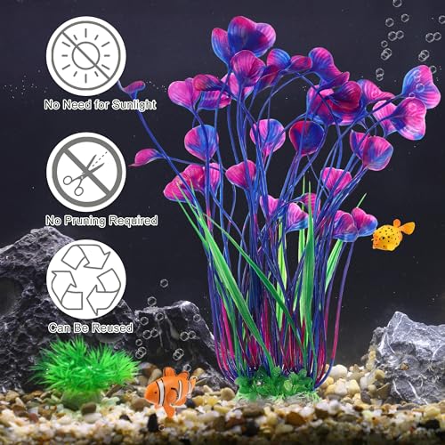 Large Aquarium Plastic Plants, Tall Aquarium Plants, Big Aquarium Plastic Plants for Fish Tanks Decor, 15.75" Height (Purple Green, 2pcs)
