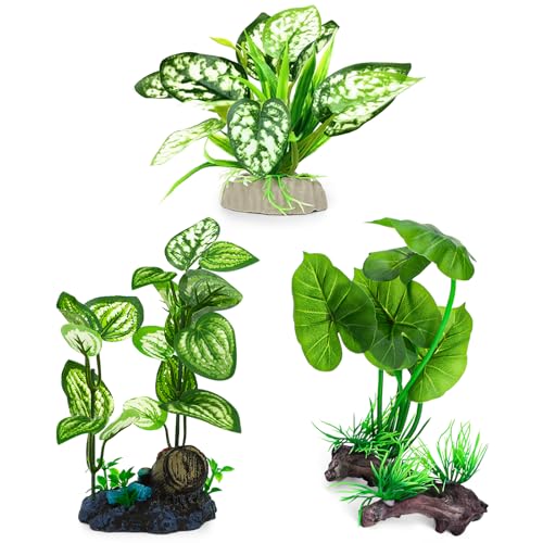 ONEST 3 Pieces Aquarium Decorations Aquatic Water Grass Foreground Ornament Set Fish Tank Artificial Plastic Plants Decorations for Fish Tank - color: 3 Pieces