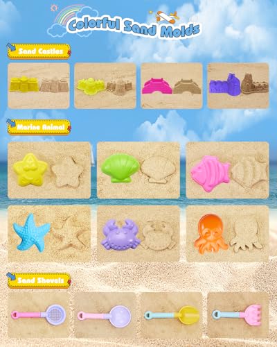 Unistylar Beach Toys, Sand Beach Toys for Toddlers with 3 Collapsible Foldable Sand Bucket and Shovels, Mesh Bag, Castle Animal Molds Sets, Travel Sandbox for Kids Age 3-10 - style: 3 Beach Buckets Set